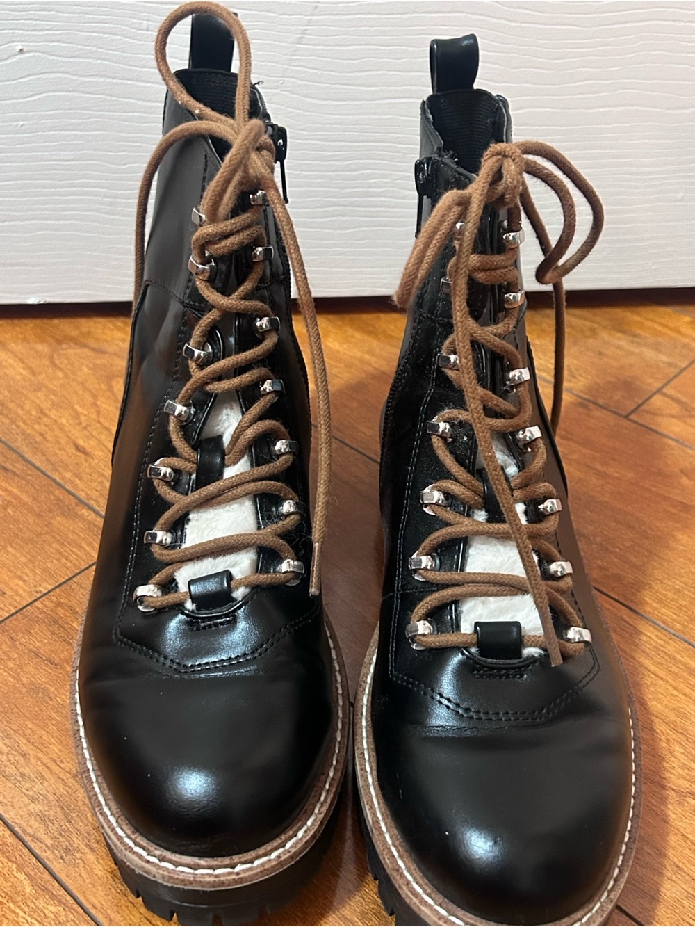 Target Black Leather Lace-Up Ankle Boots with Brown Laces